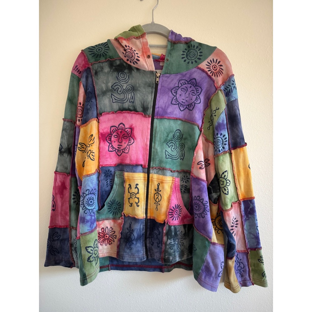 Patchwork Jacket Womens XL Tunic Boho Patchwork Hippie Artsy Art to Wear Y2K